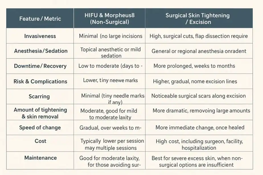 Table showing benefits of Lipo Freeze 2 U Oxfordshire treatments for skin tightening following weight loss injections.